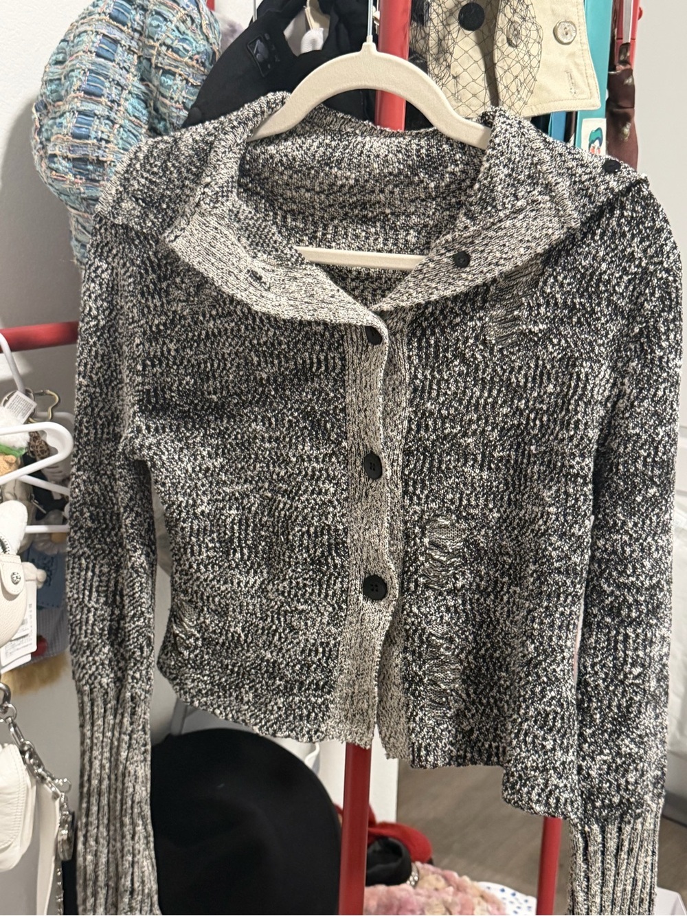 Anno Mundi Black White Marled Textured Knit Cardigan